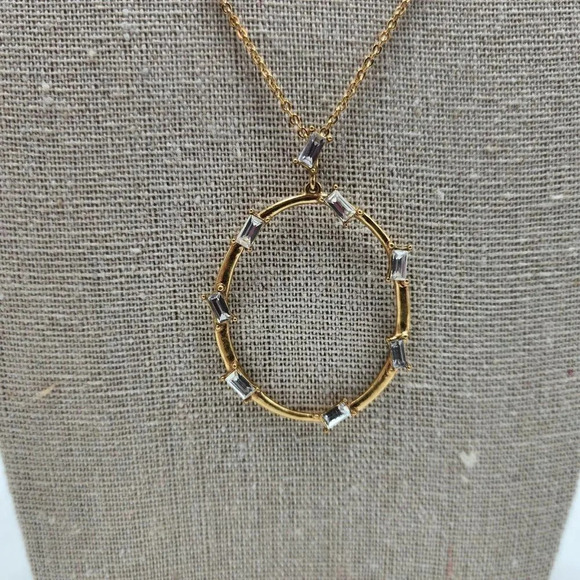 Sole Society‎ Long Gold Crystal Circle Pendant Necklace - Picture 5 of 7